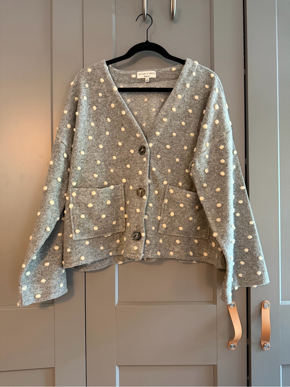 Madewell Grey Pom-Pom Button Cardigan
